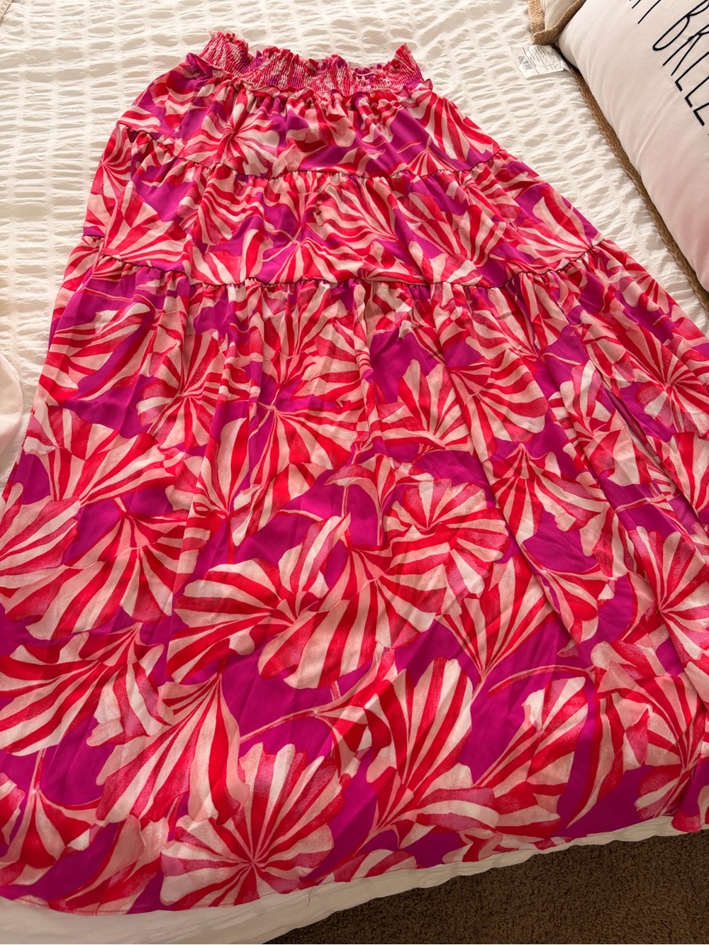 Adrienne Pink & Red Floral-Print Tiered Maxi Skirt